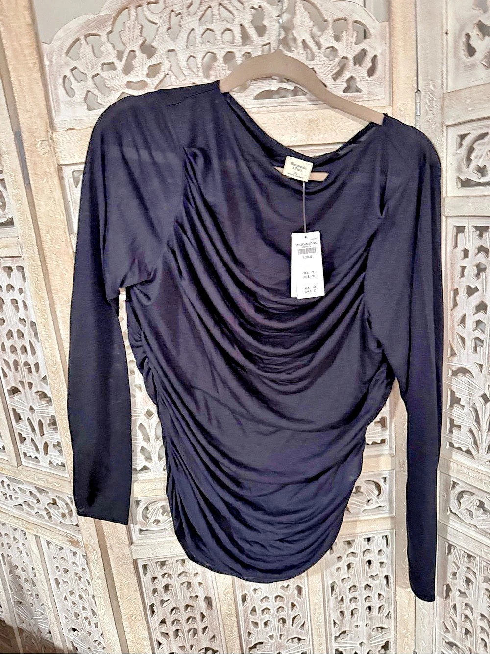 Abercrombie & Fitch The A&F Ava Mesh Top Ruched Long Sleeve Black XL